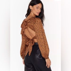 Nasty Gal |  Rust Cropped Blouse with Splatter Print | NWT